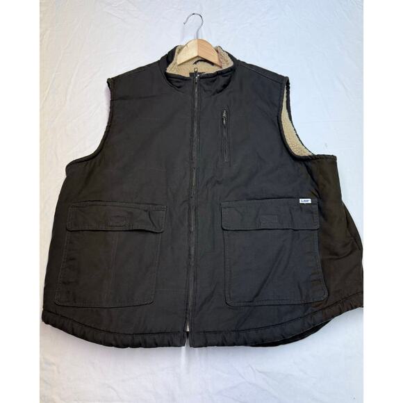 Lee Vest  Sherpa Lined Full Zip Workwear men’s XXL brown Cowboy Western Pockets - Picture 1 of 9